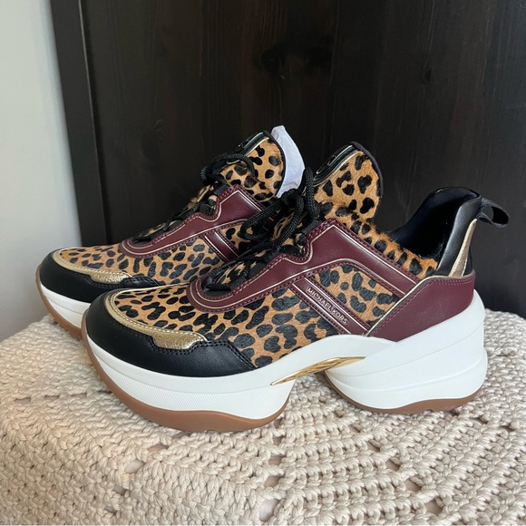 Michael Kors Cheetah Print Olympia Trainer Platform Sneaker HAIRCLIF LTHR sz 10 - Picture 1 of 13